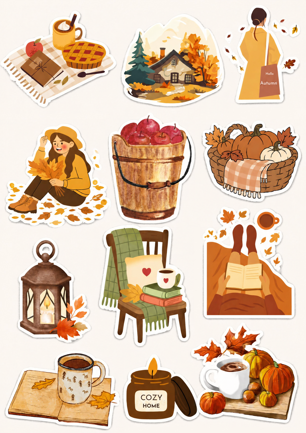 Cozy Autumn Bookish Sticker Pack | 24 Pcs Fall Reading Stickers for Book Lovers