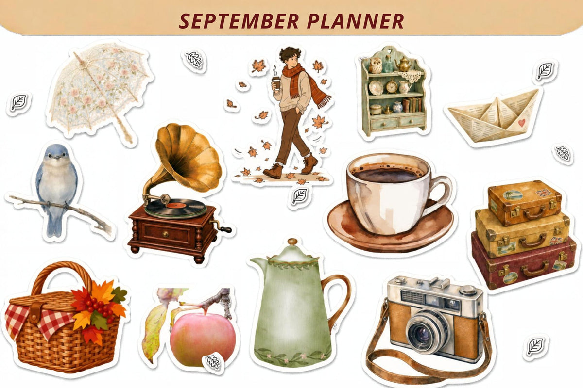 BUNDLE - 3 Sheets September Planner Stickers | Cozy Fall Sticker Pack | Pumpkin Everything, Hanging Chair & Reading Stickers | Autumn Planner Bundle