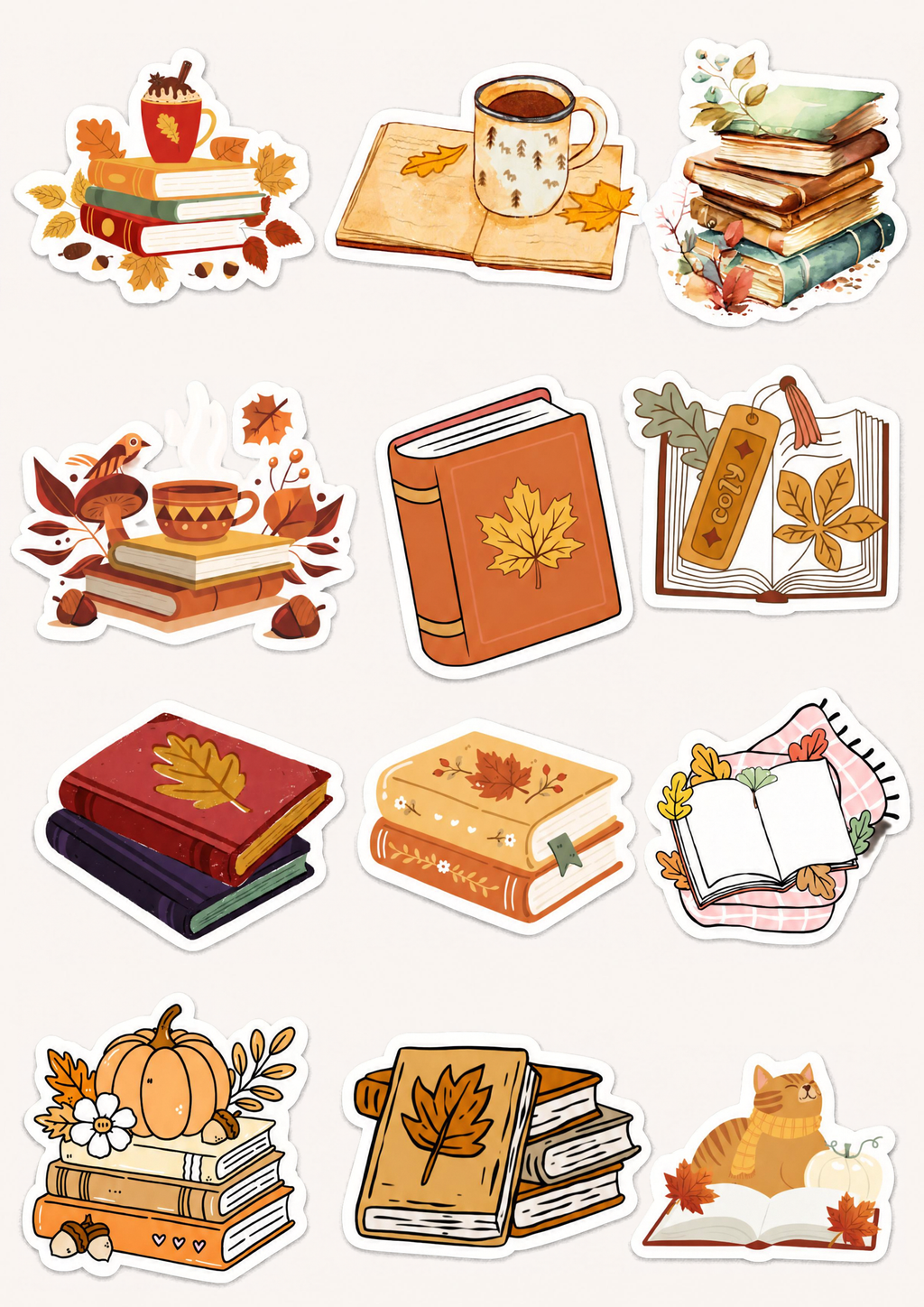 Cozy Autumn Bookish Sticker Pack | 24 Pcs Fall Reading Stickers for Book Lovers