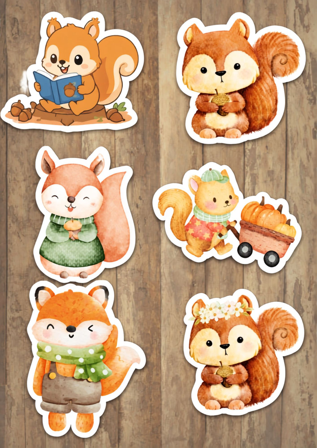18 Fall Stickers Pack Bundle - Cute Squirrel & Bunny Autumn Stickers - Digital Download