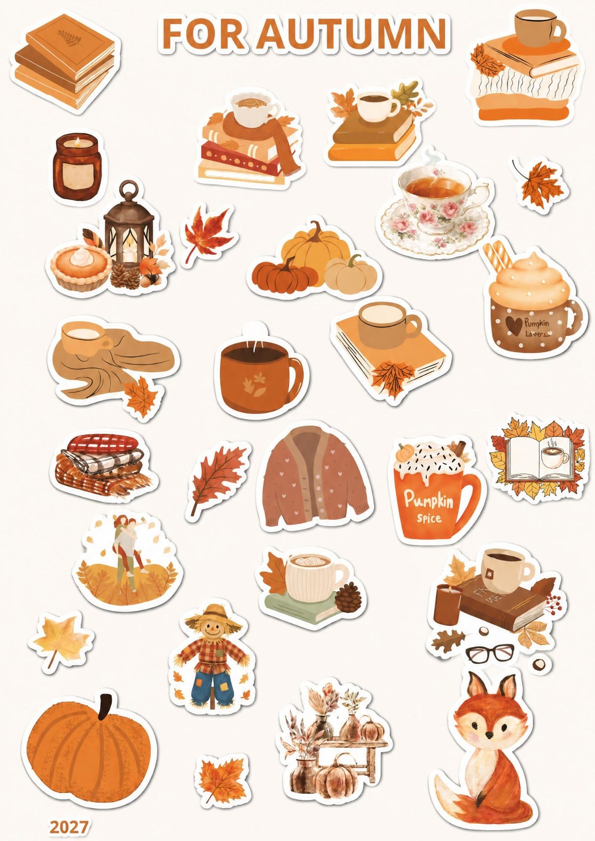 46 Fall Stickers Bundle - Cozy Autumn Stickers Pack - Pumpkin Owl Squirrel Stickers - Fall Planner Stickers - Digital Download