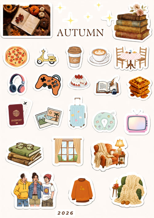 46 Fall Stickers Bundle - Cozy Autumn Stickers Pack - Pumpkin Owl Squirrel Stickers - Fall Planner Stickers - Digital Download