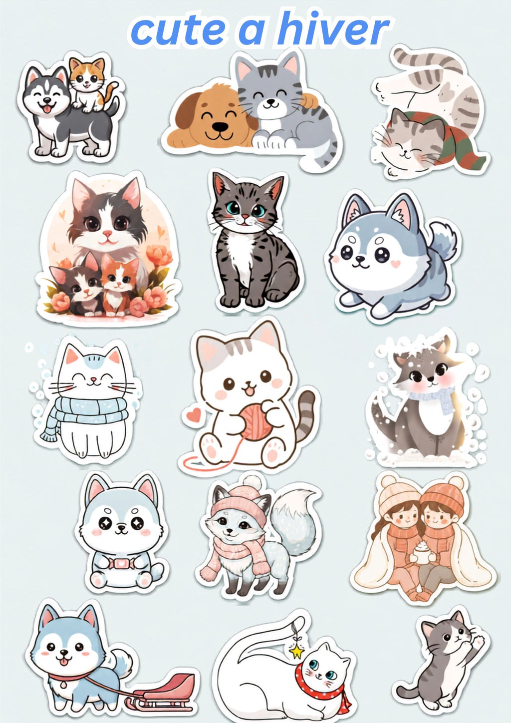 Cute Autumn Cats Stickers Pack - 15 Cozy Fall Cats - Kawaii Cat Stickers