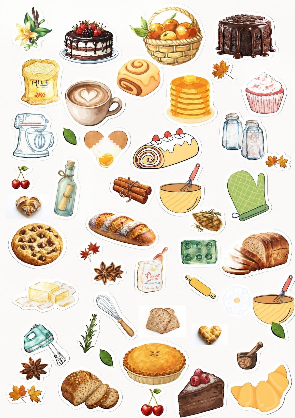 Cozy Fall Bakery Stickers | Autumn Coffee & Pumpkin Spice Stickers | Fall Food Planner Stickers | Printable Baking Clipart PNG